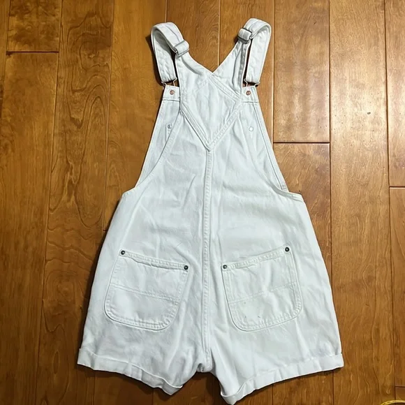 Old Navy White Overalls Size S Cuffed Hem Country Western Coastal Cowgirl Casual - Picture 10 of 12